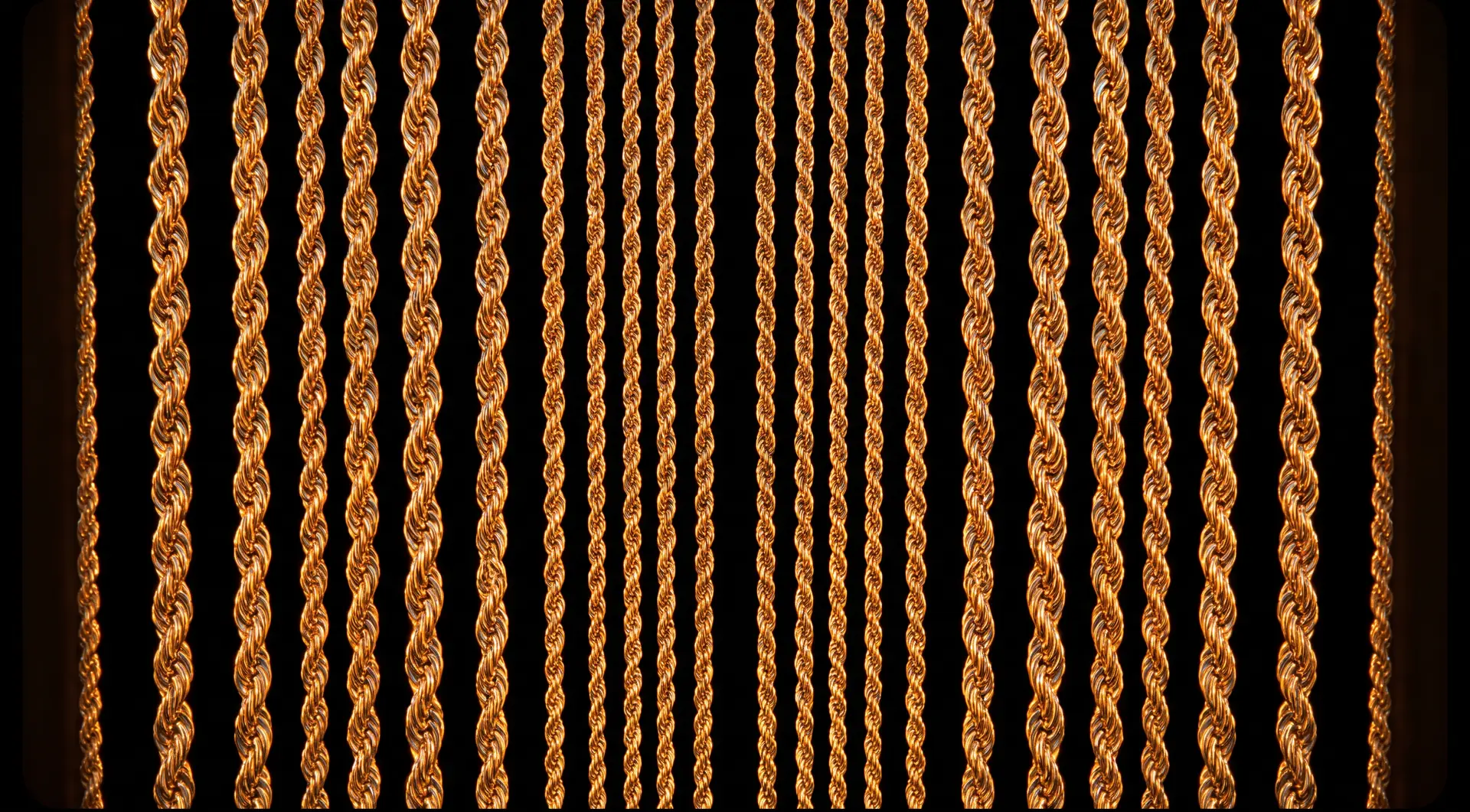 Cortina de cadenas torsales de oro a contraluz